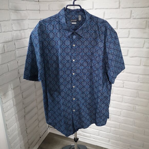 Van Heusen Men's Size XXL Navy & Teal Pattern Classic Loose Fit Shirt - Picture 1 of 9